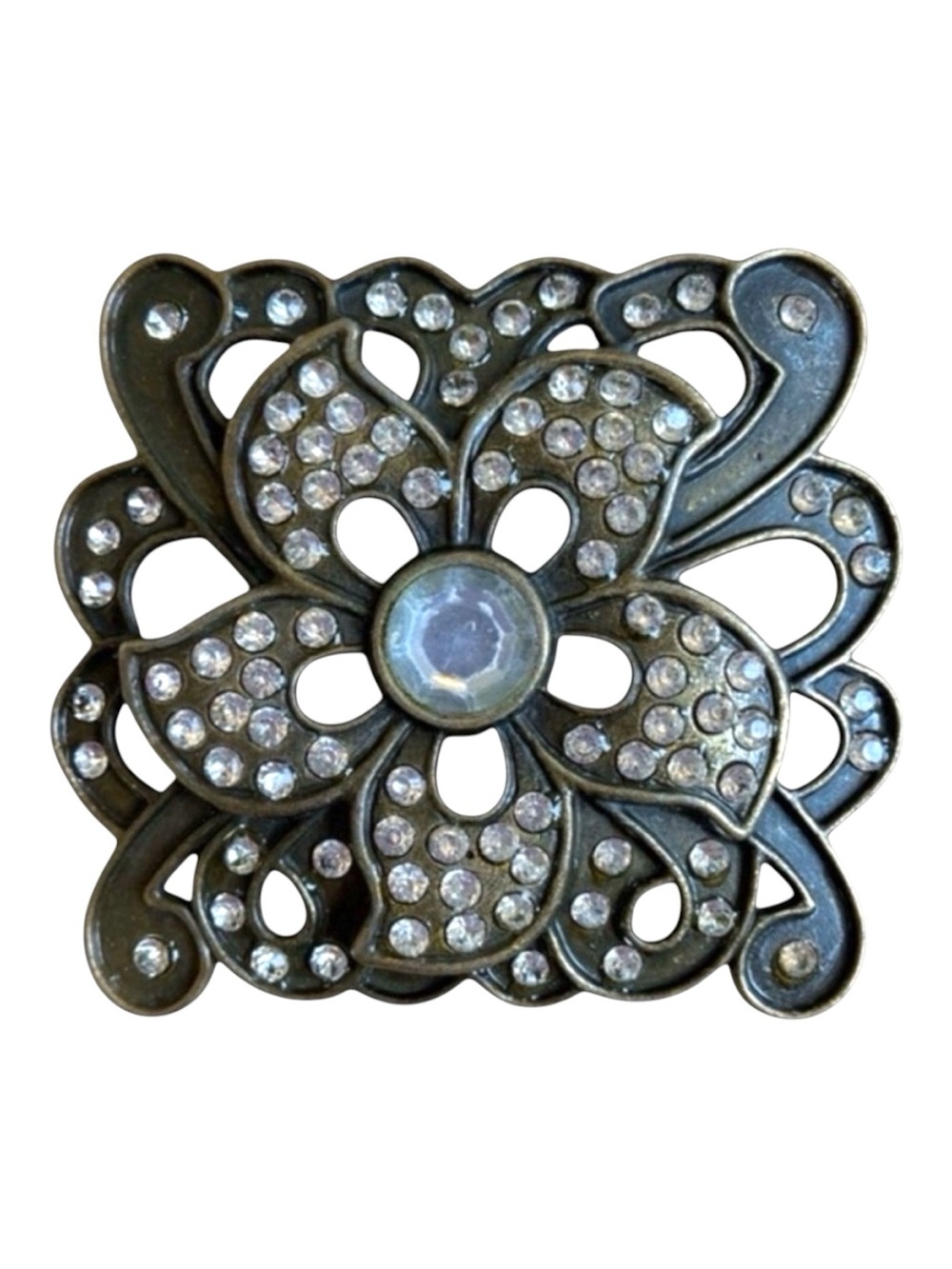 Vintage buckle belt incrusted crystal floral feminine strong metal diamanté pin